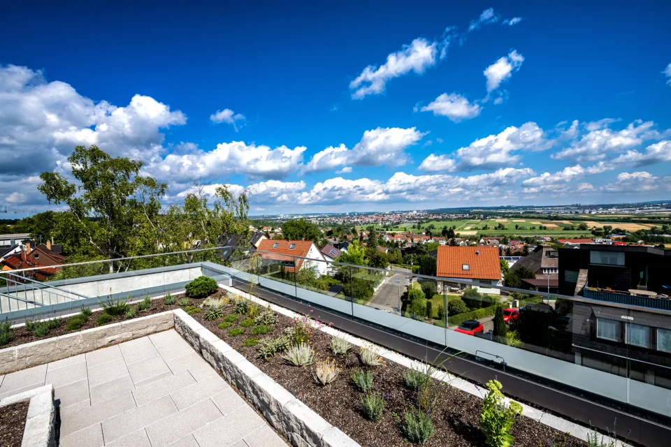 Ausblick von der Dachterrasse des Hauses Agape Stetten in Leinfelden-Echterdingen